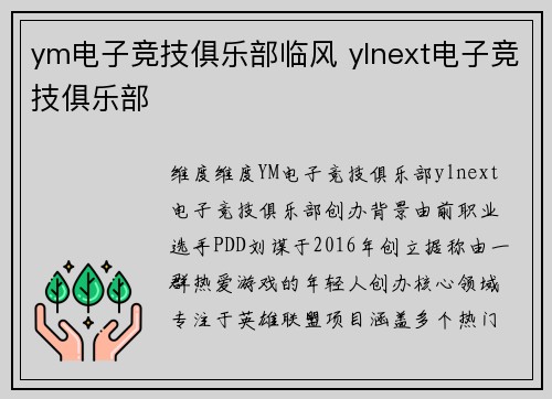 ym电子竞技俱乐部临风 ylnext电子竞技俱乐部